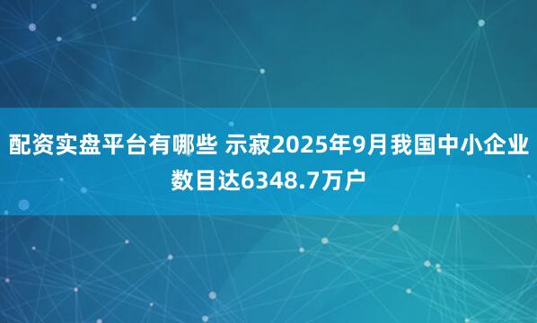 配资实盘平台有哪些 示寂2025年9月我国中小企业数目达6348.7万户